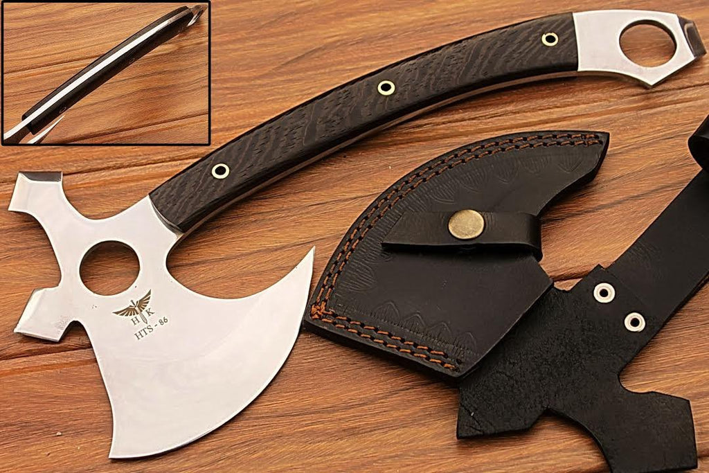 HTS-86 440C MIRROR Polished Handmade Tomahawk - Throwing Axe / Camping / Hunting / Chisel End / Skinner Sweep with Finger hole - HomeTown Knives