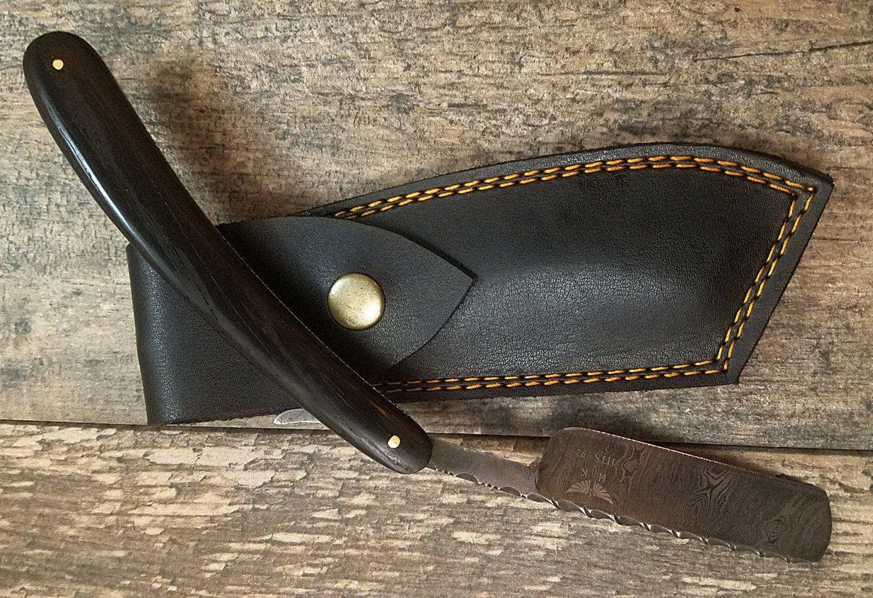 HTS-92 Damascus Straight Razor  / Shave / Handmade / Custom / Forged / Paduk Handle / Hand Filed Spine / Utility - HomeTown Knives