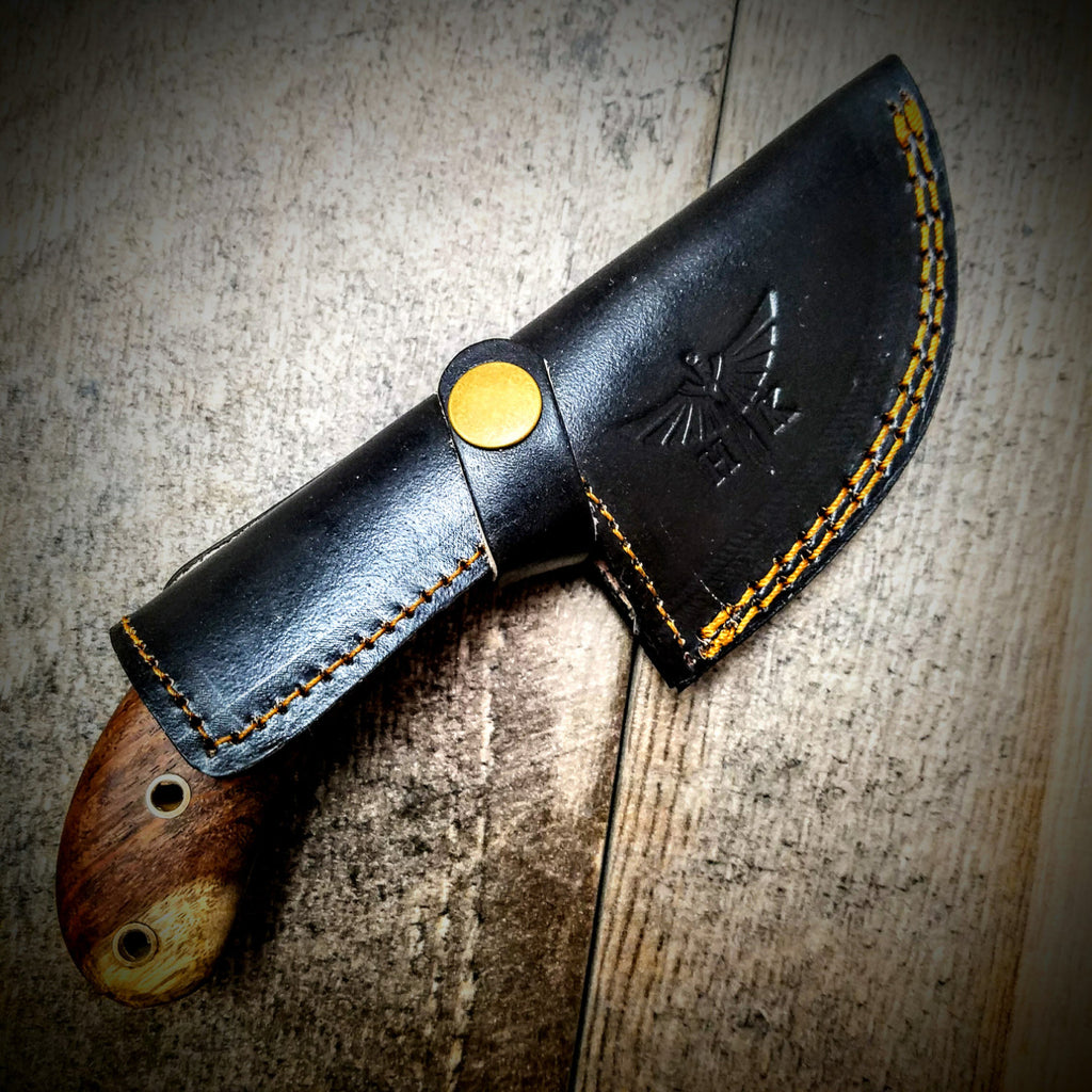 HT-101 Custom handmade Damascus Skinner Knife/ SERRATED Edge / Rose wood handle / High Quality / Attention to Detail - HomeTown Knives