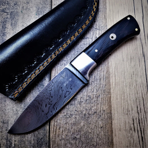 HTS-84 Damascus Fire Hunter // Custom // WENGE Handle // Damascus Fittings Mirror Polish // Camp // Hunting // Full Hollow Grind // SHARP - HomeTown Knives