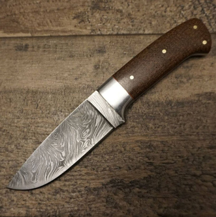 HTS-84 Brown Skinner / 3.5" Blade / Hand Crafted and Hand Forged/ Damascus Steel / Fire Pattern