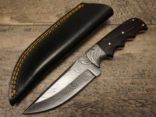 HTS 84w African Wenge Skinner / 3.5" Blade / Hand Crafted and Hand Forged/ Damascus Steel / Fire Pattern - HomeTown Knives