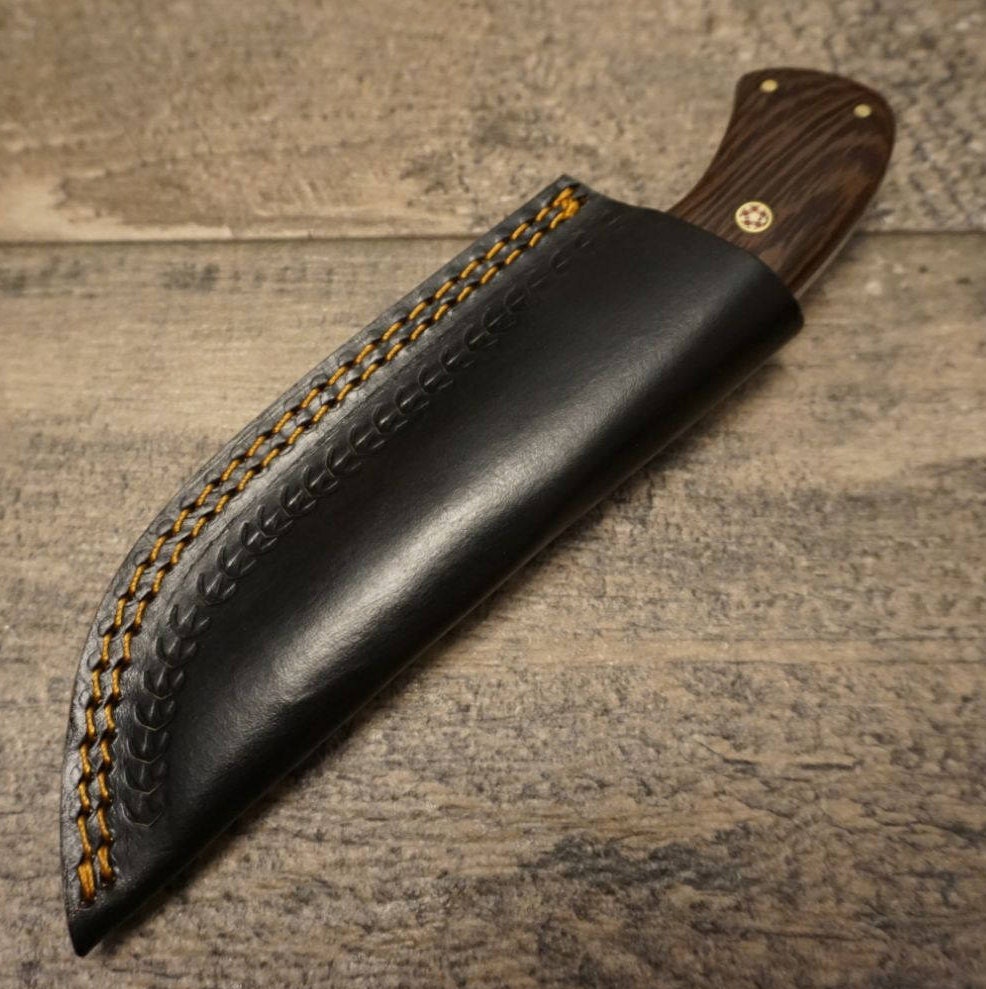 HTS 84w African Wenge Skinner / 3.5" Blade / Hand Crafted and Hand Forged/ Damascus Steel / Fire Pattern - HomeTown Knives