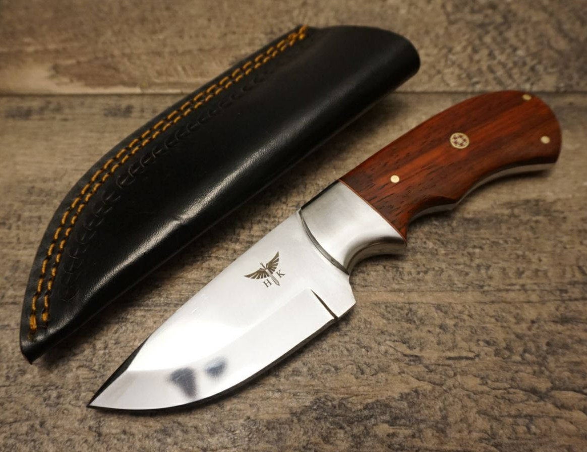 HTS 440p African Paduk Skinner / 440 Stainless Steel / Mirror Polish / 3.5" Blade / Hand Crafted - Hand Polished and Fitted