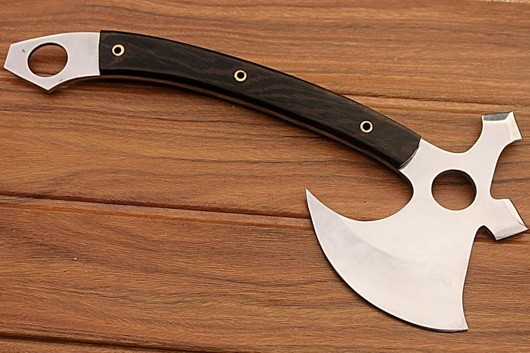 HTS-86 440C MIRROR Polished Handmade Tomahawk - Throwing Axe / Camping / Hunting / Chisel End / Skinner Sweep with Finger hole - HomeTown Knives