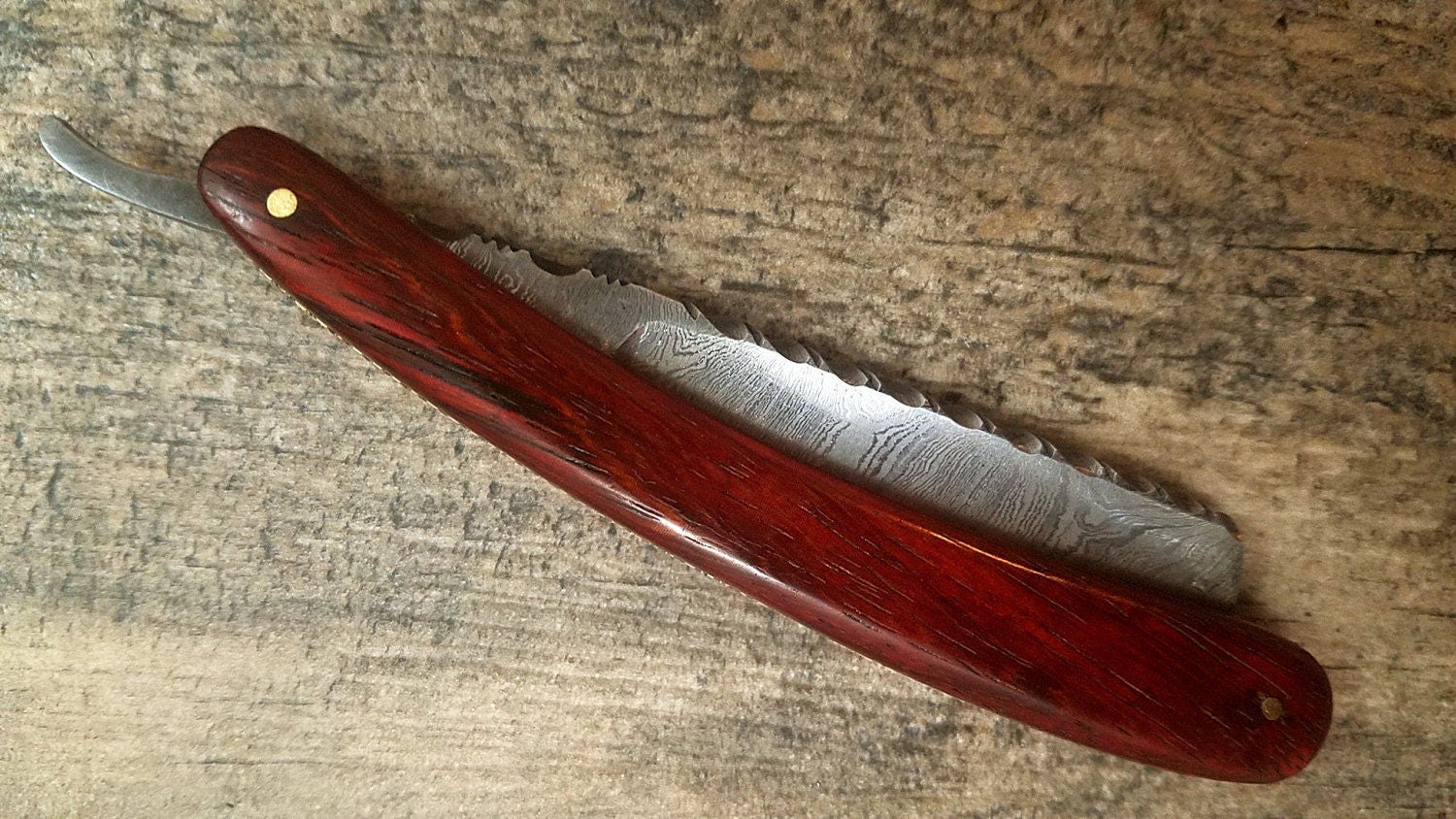 HTR9a Damascus Straight Razor  / Shave / Handmade / Custom / Forged / Paduk Handle / Hand Filed Spine / Utility