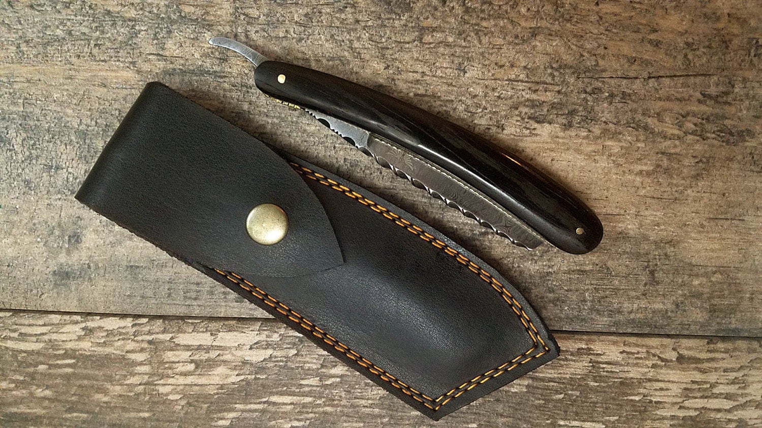 HTS-92 Damascus Straight Razor  / Shave / Handmade / Custom / Forged / Paduk Handle / Hand Filed Spine / Utility - HomeTown Knives
