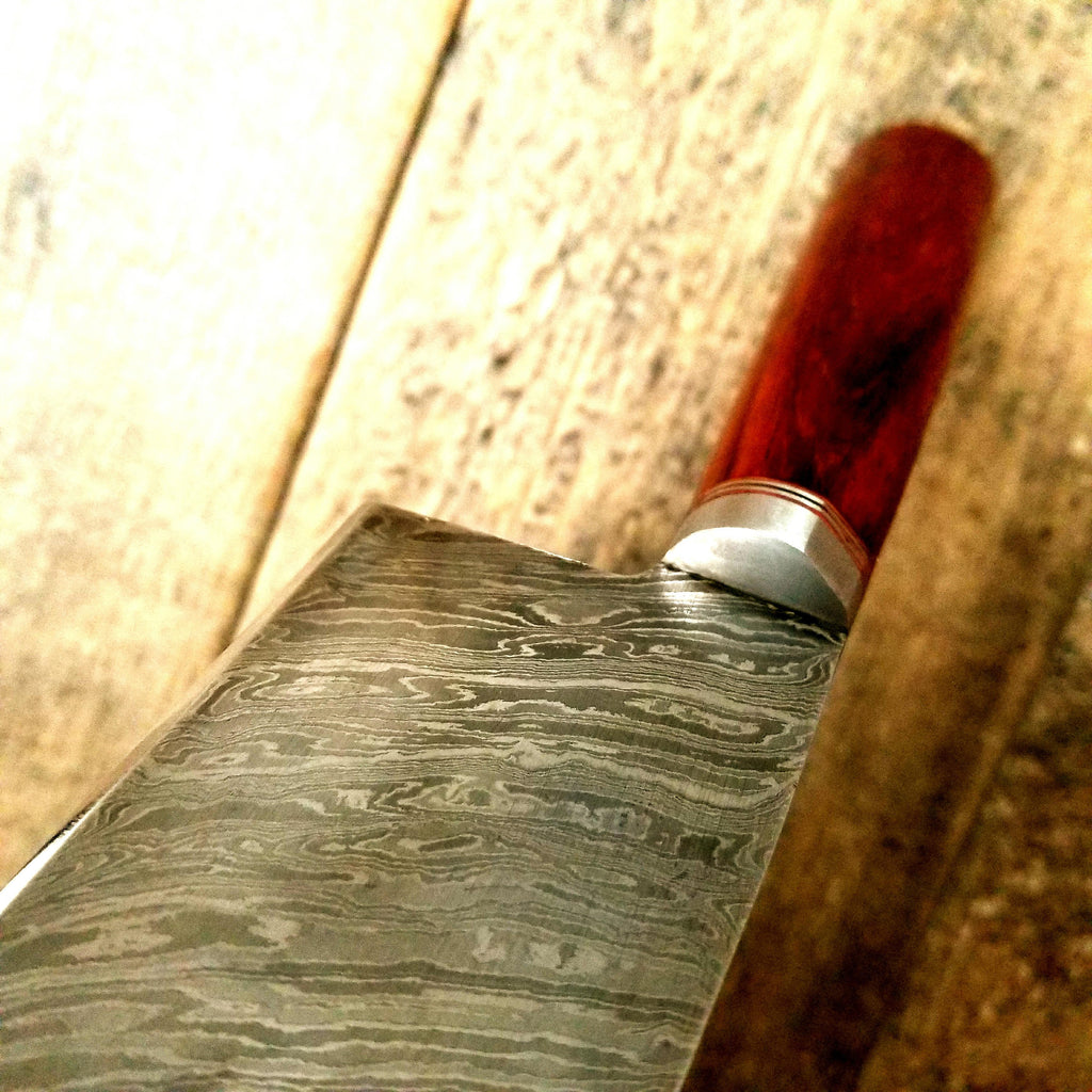 HTS-500 /  Damascus Knife custom handmade  Chef Knife / / 10" Long Damascus Blade / 5" Paduk Handle / Hex Grind / Ergonomics - HomeTown Knives