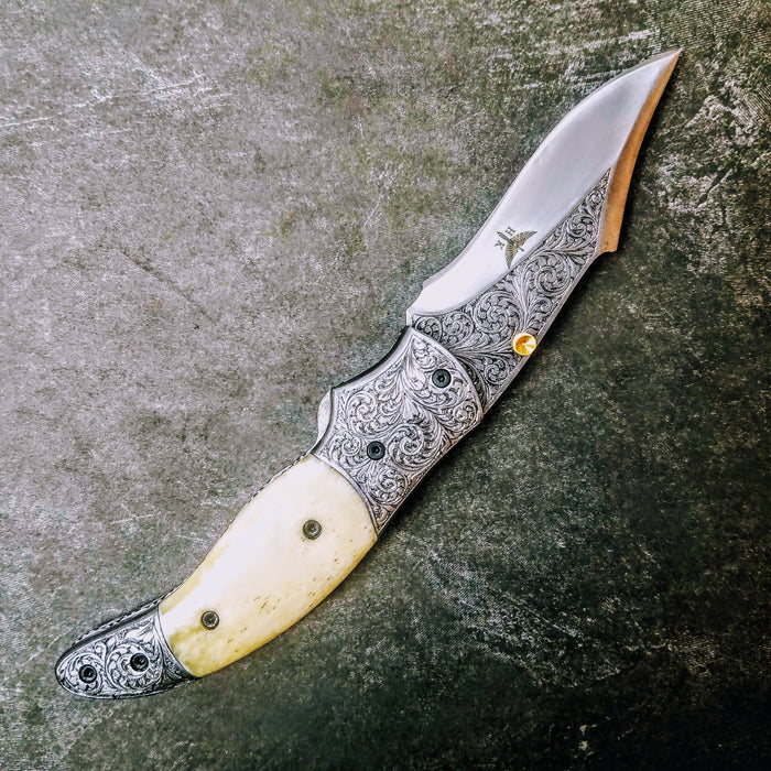 HTS-602 / 440C hand Engraved Folder / High End Art / Handcrafted / Hometown Knives / ONLY 1 on hand - HomeTown Knives