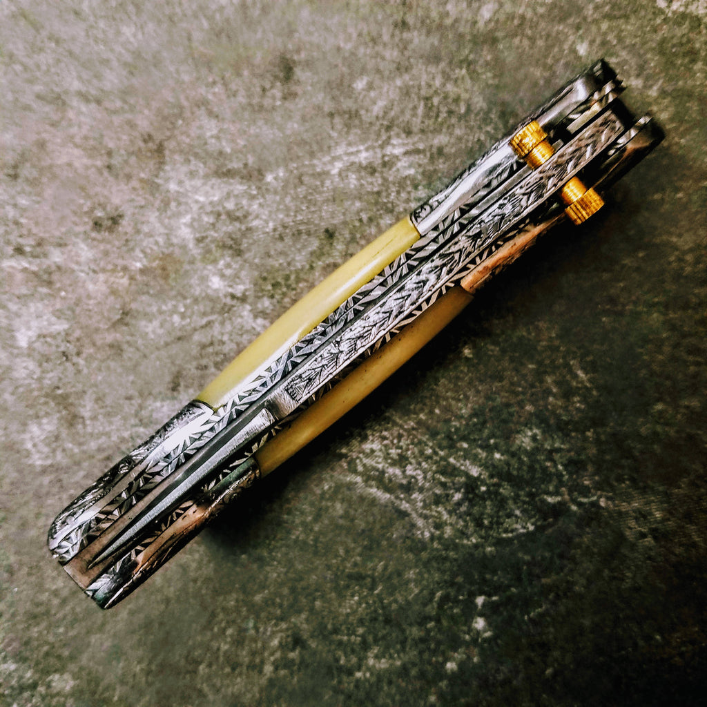 HTS-603 / 440C hand Engraved Folder / High End Art / Handcrafted / Hometown Knives / ONLY 1 on hand - HomeTown Knives