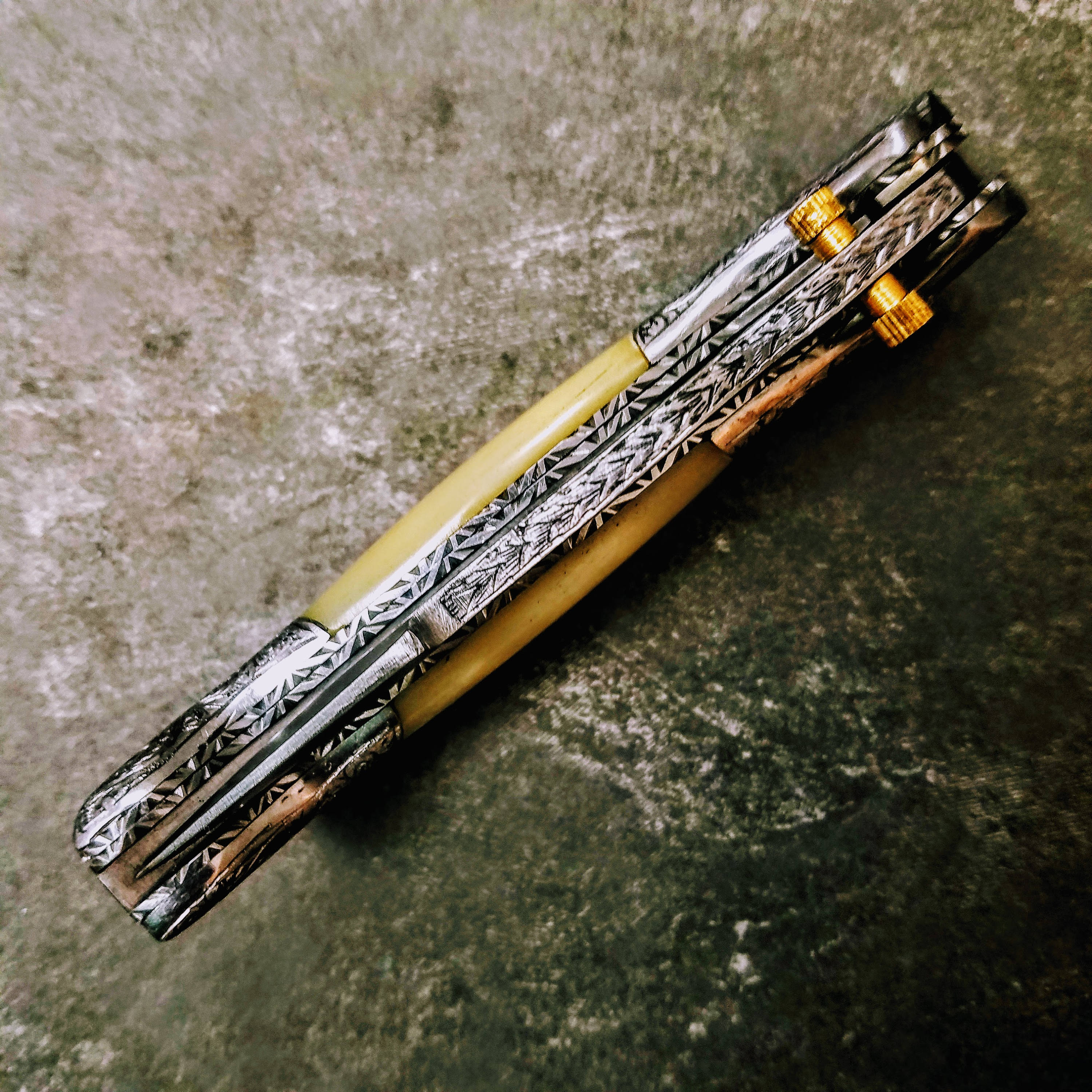 HTS-603 / 440C hand Engraved Folder / High End Art / Handcrafted / Hometown Knives / ONLY 1 on hand - HomeTown Knives