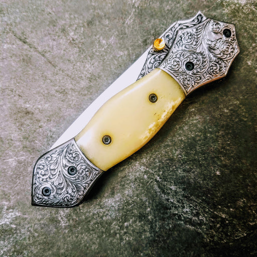 HTS-604 / 440C hand Engraved Folder / High End Art / Handcrafted / Hometown Knives / ONLY 1 on hand - HomeTown Knives