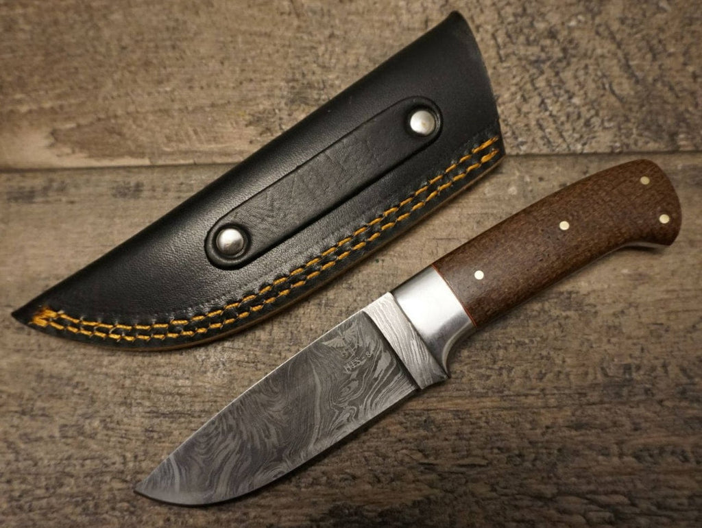 HTS-84 Brown Skinner / 3.5" Blade / Hand Crafted and Hand Forged/ Damascus Steel / Fire Pattern