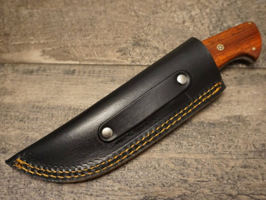 HTS 84p Paduk Wood Skinner / 3.5" Blade / Hand Crafted and Hand Forged/ Damascus Steel / Fire Pattern