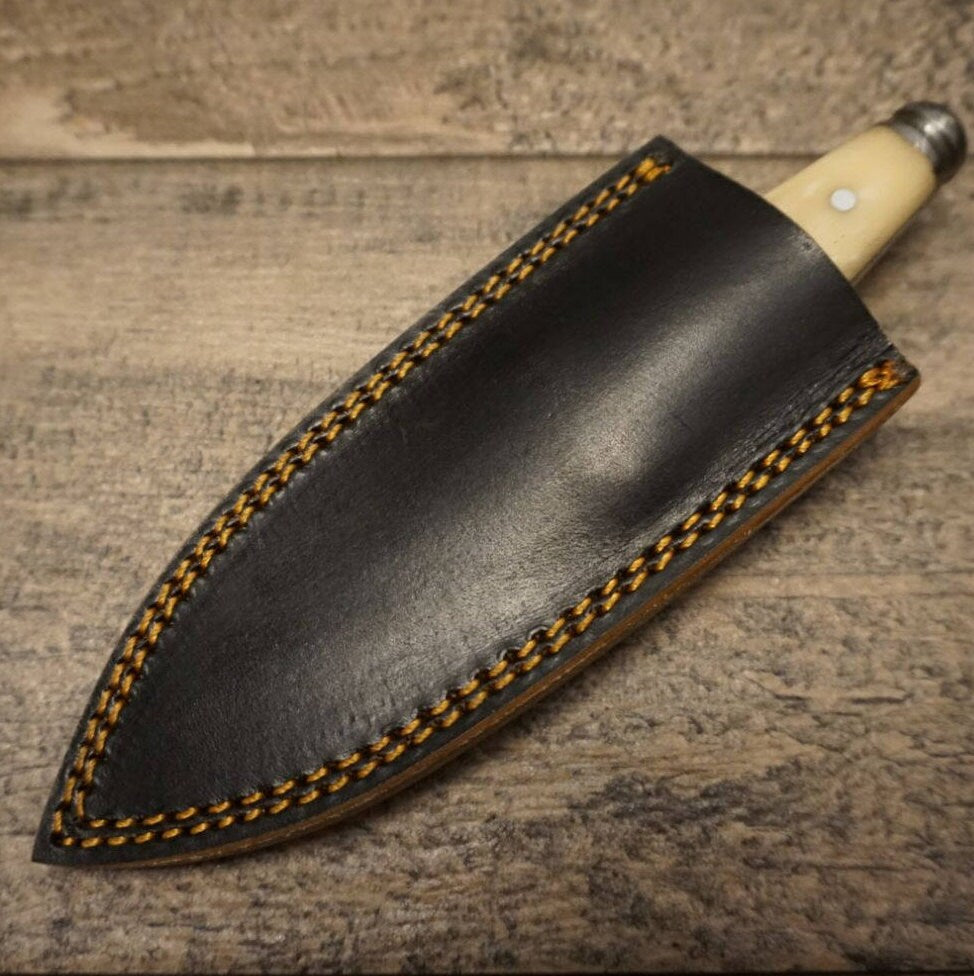 HTS 400b Bone BOOT KNIFE / 3" Blade / Hand Crafted and Hand Forged/ Damascus Steel / Fire Pattern / Clip Sheath - HomeTown Knives