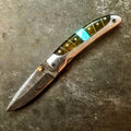 HTS-9  Damascus Knife custom handmade Folder / Micarta handle / Damascus bolsters - HomeTown Knives