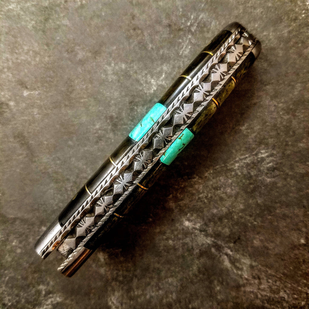 HTS-9  Damascus Knife custom handmade Folder / Micarta handle / Damascus bolsters - HomeTown Knives