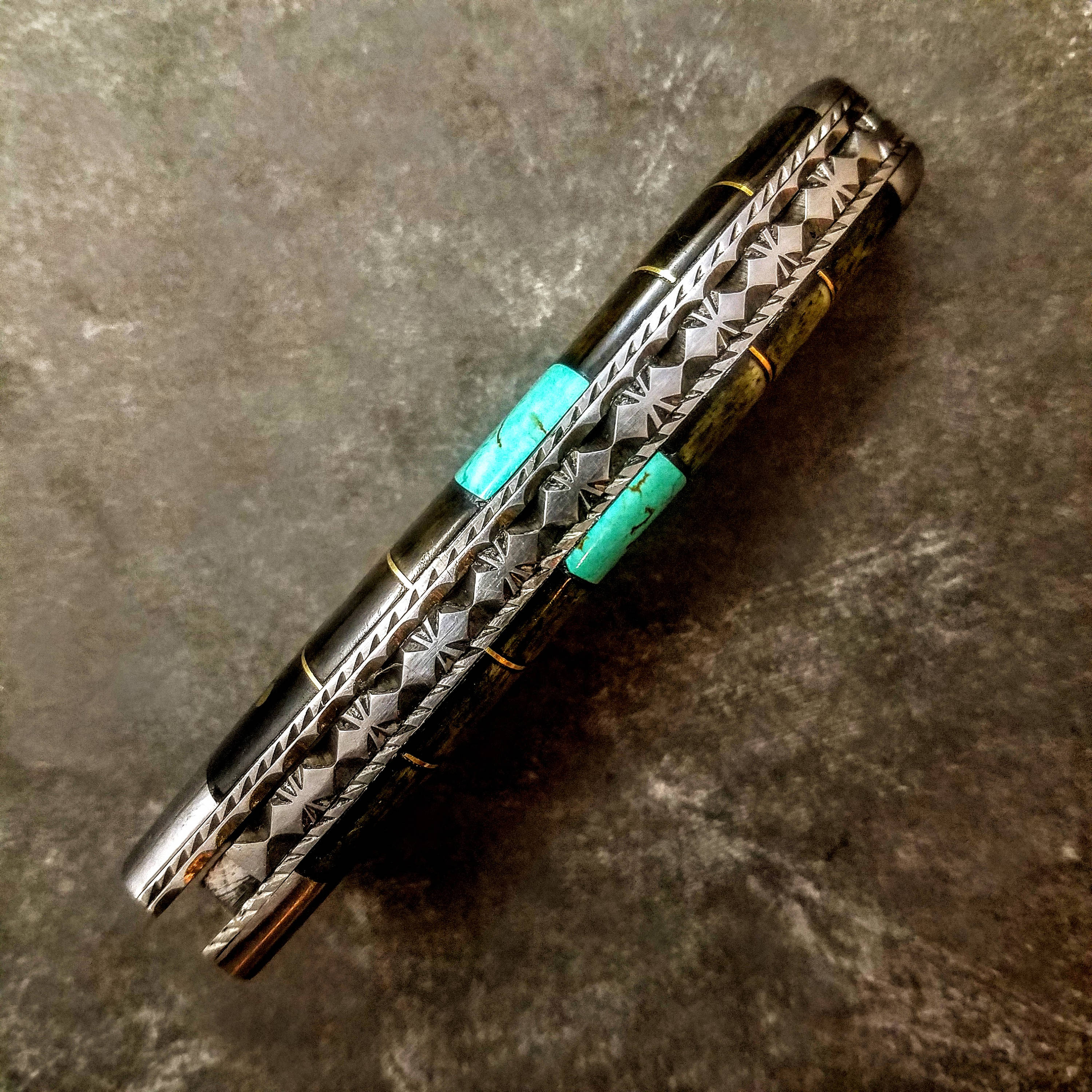 HTS-9  Damascus Knife custom handmade Folder / Micarta handle / Damascus bolsters - HomeTown Knives