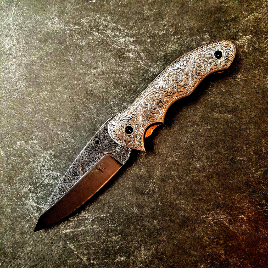 HTS-604 / 440C hand Engraved Folder / High End Art / Handcrafted / Hom —  HomeTown Knives