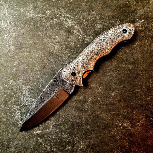 HTS-606 / 440C hand Engraved Folder / EXCEPTIONAL Art / Handcrafted / Hometown Knives / Metal Engraving / EDC / Folder / Pocket / Sharp - HomeTown Knives