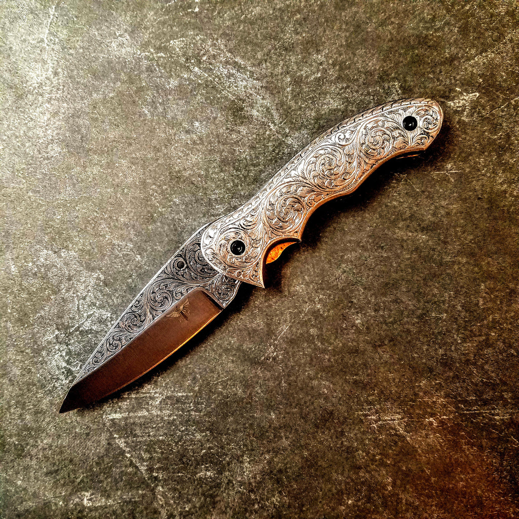 HTS-606 / 440C hand Engraved Folder / EXCEPTIONAL Art / Handcrafted / Hometown Knives / Metal Engraving / EDC / Folder / Pocket / Sharp - HomeTown Knives