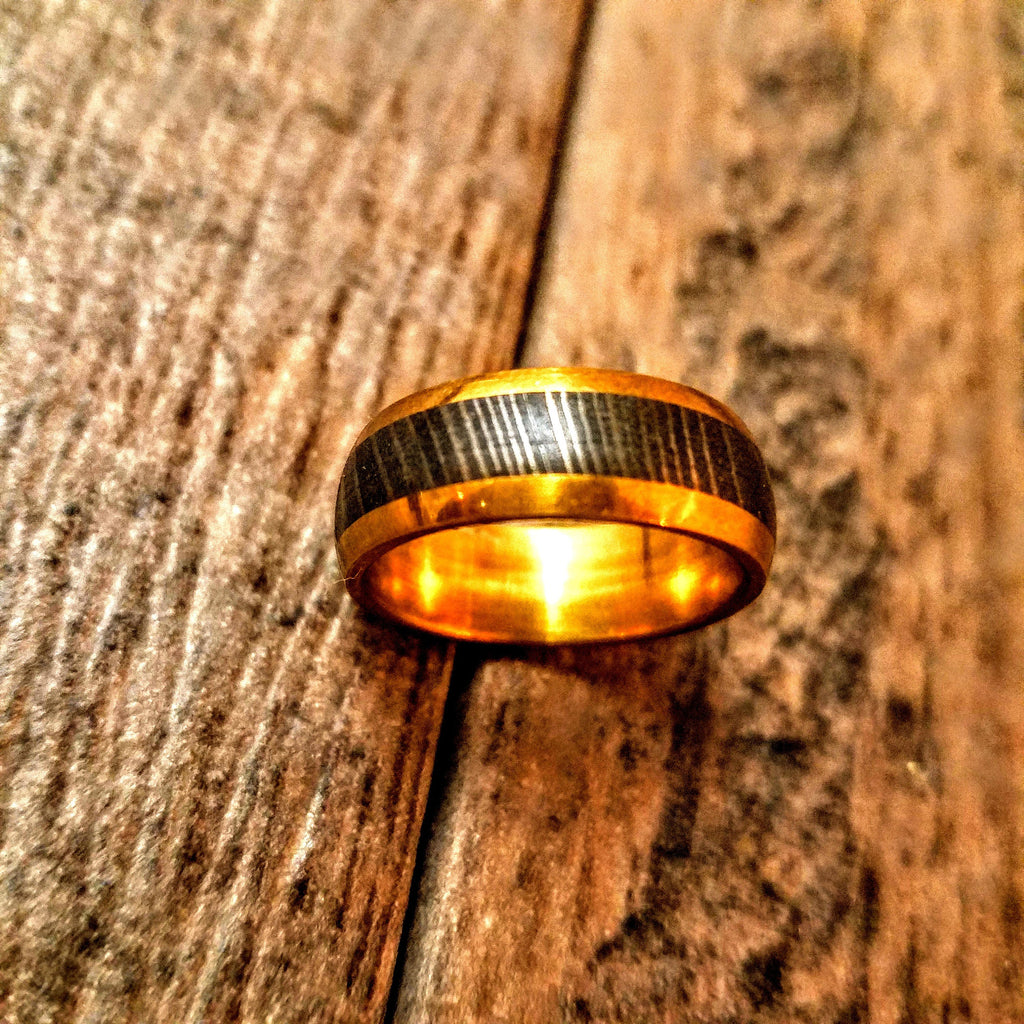 HTRNG3 - Damascus Ring :  Embedded Damascus Liner in  - Dome Style