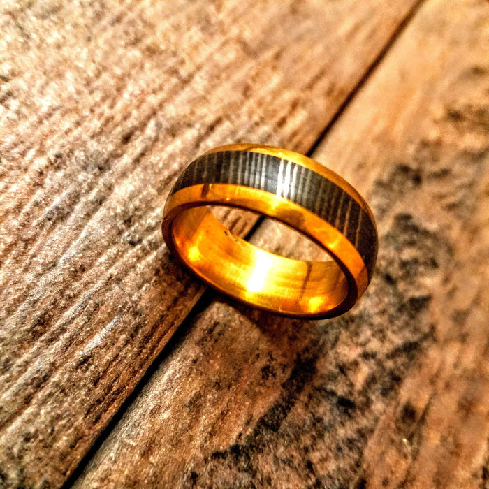 HTRNG3 - Damascus Ring :  Embedded Damascus Liner in  - Dome Style