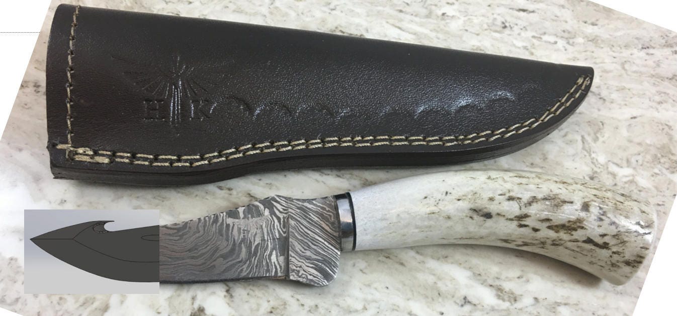 Custom HTKVN  Damascus Gut Hook Skinner /  Stag / Hunting