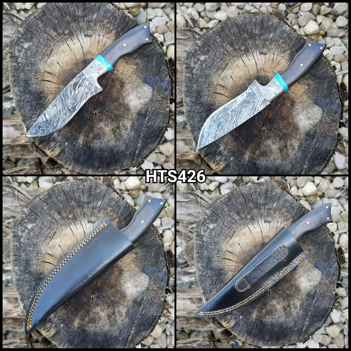 HTS-426 Custom Handmade Damascus Hunter Knife/ Fixed Blade Skinner Knife / Turquoise Stone with Wenge Handle / EXCLUSIVE / HomeTown Knives - HomeTown Knives