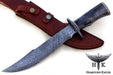 HTK1015 Damascus Knife Custom Handmade Bowie / Color Camel Bone Handle / Damascus Fittings - HomeTown Knives