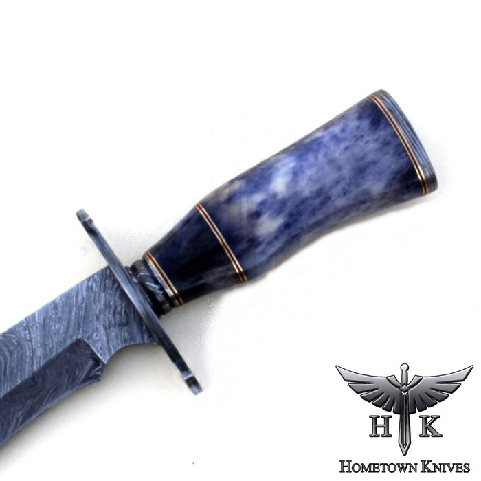 HTK1027 Damascus Knife Custom Handmade Bowie / Color Camel Bone Handle / Damascus Fittings