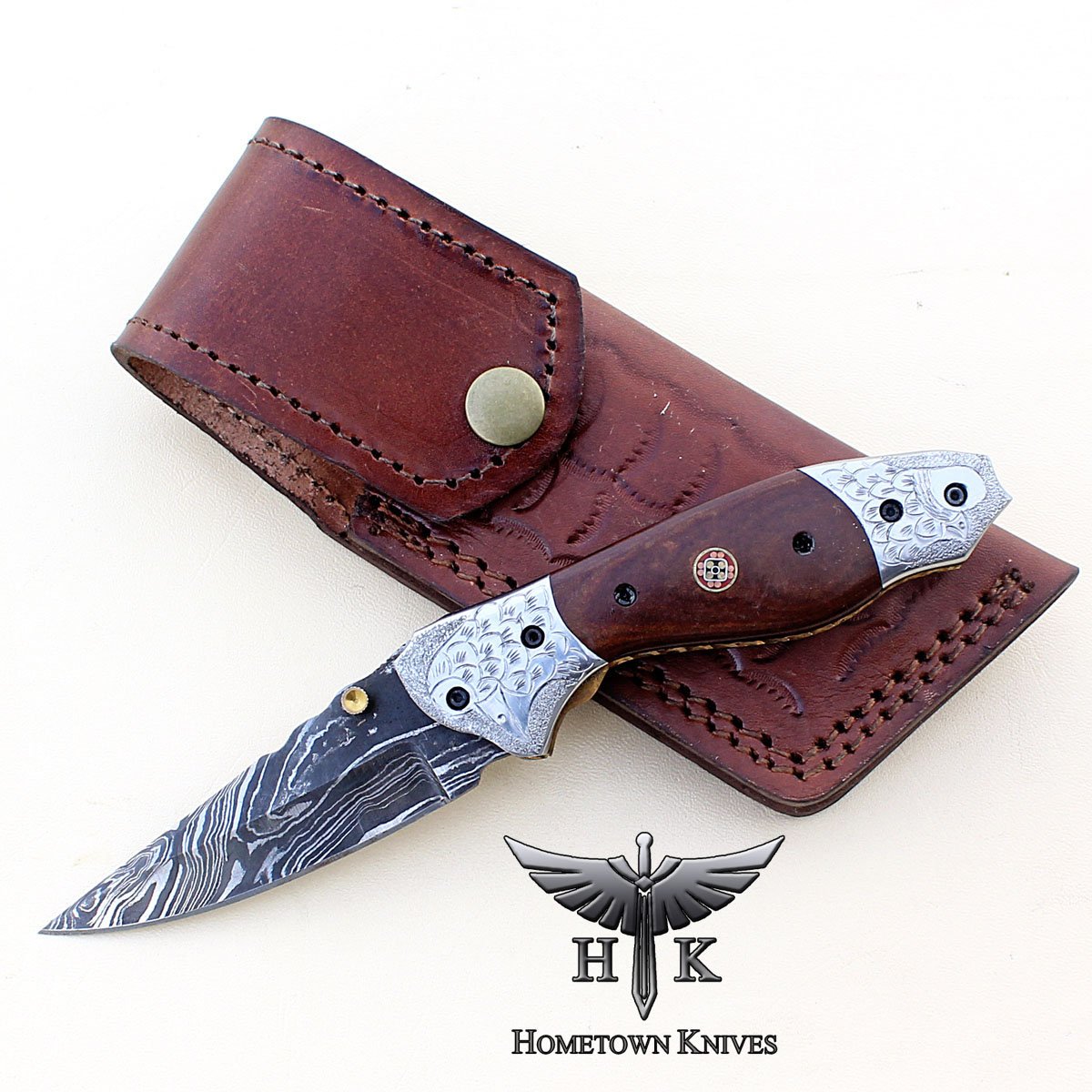 HTK-0116 Damascus Folder / Hand Made / Custom / G-10 handle / Damascus steel bolster / Liner Lock