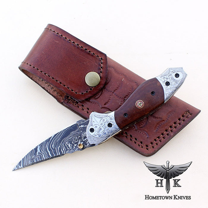 HTK-0116 Damascus Folder / Hand Made / Custom / G-10 handle / Damascus steel bolster / Liner Lock