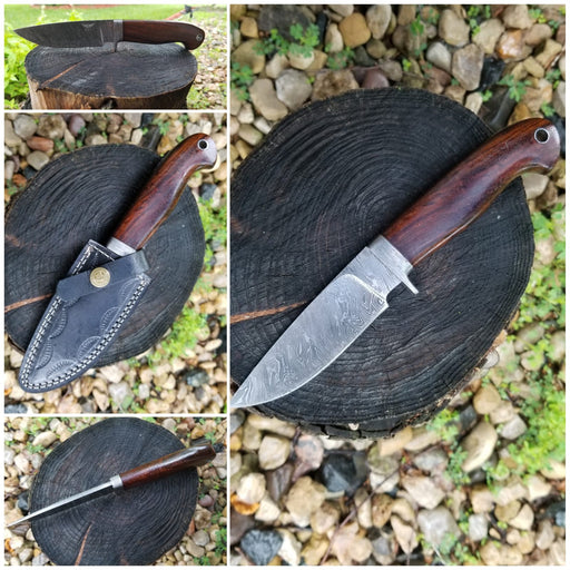 HT-806  Damascus Knife custom handmade  Skinner / Drop Point / Damascus Bolster with Hilt / Walnut Handle / Camping / Hunting / Survival / - HomeTown Knives
