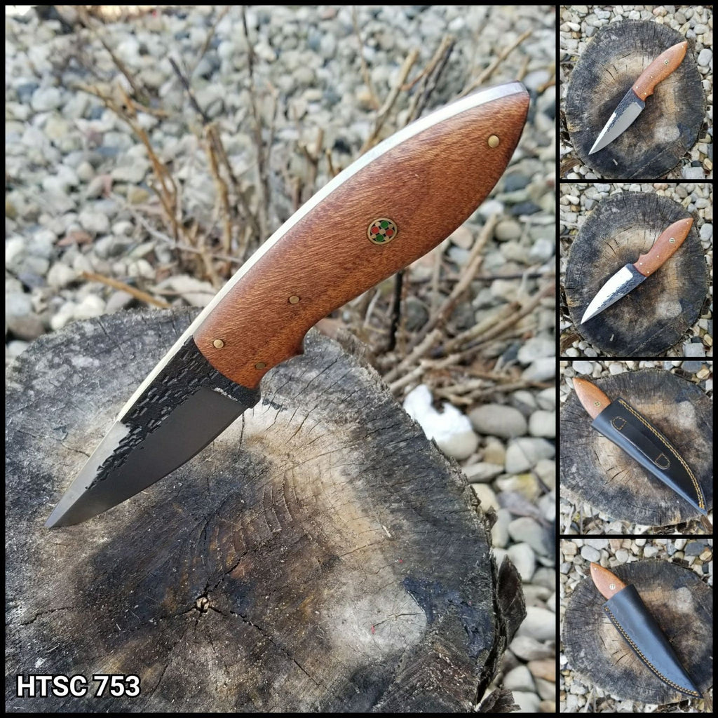 HTSC-754  Hand Forge Carbon Blade / Custom Peened by Hand / Skinner Knife / Himalayan Wood/ Exceptional Quality / Camping / Hunting Game - HomeTown Knives