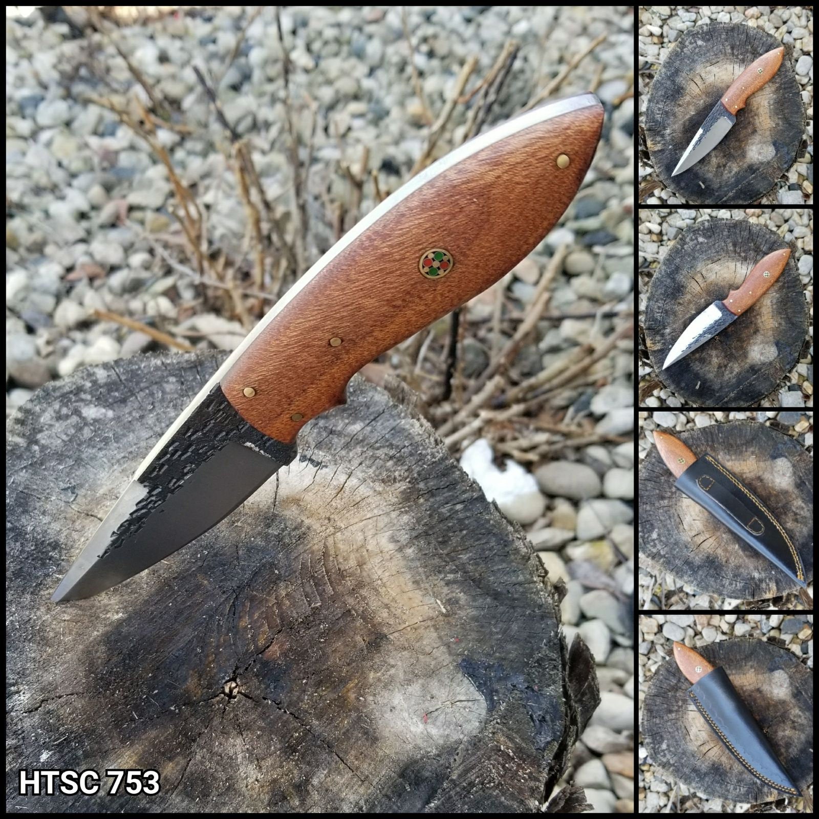 HTSC-754  Hand Forge Carbon Blade / Custom Peened by Hand / Skinner Knife / Himalayan Wood/ Exceptional Quality / Camping / Hunting Game - HomeTown Knives