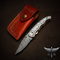 HTK2157  Damascus Knife Custom Handmade Liner Lock Pocket knife Folder / White Copper Handle