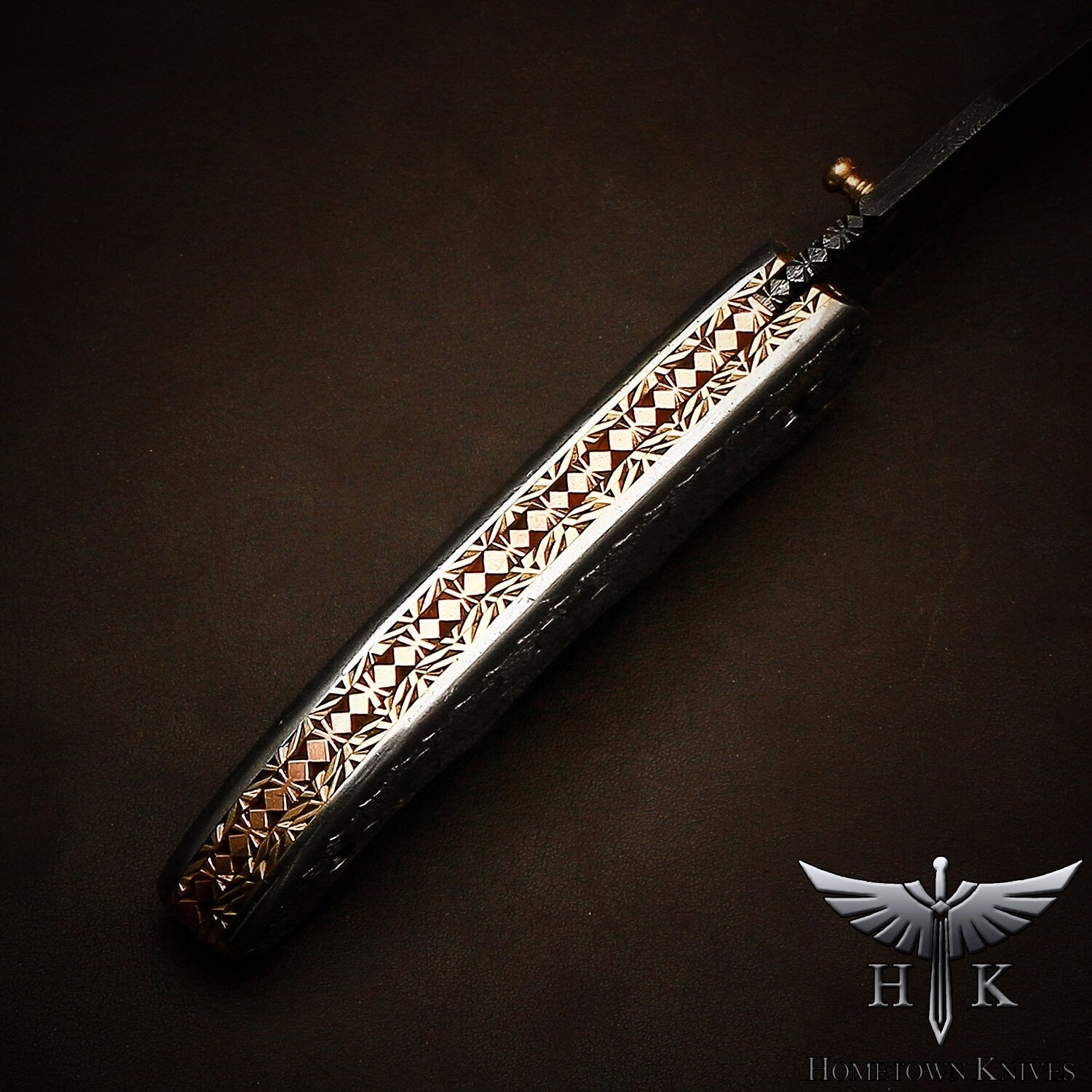 HTK2157  Damascus Knife Custom Handmade Liner Lock Pocket knife Folder / White Copper Handle