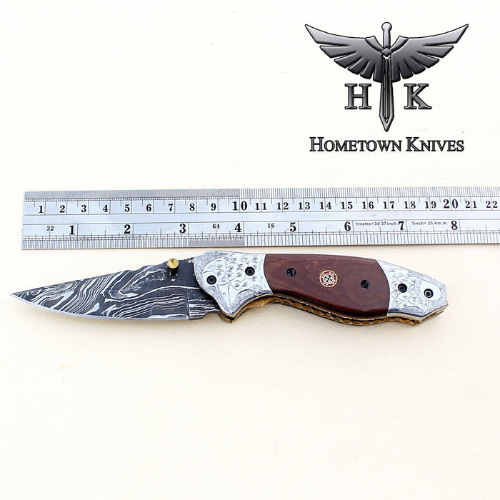 HTK-0116 Damascus Folder / Hand Made / Custom / G-10 handle / Damascus steel bolster / Liner Lock