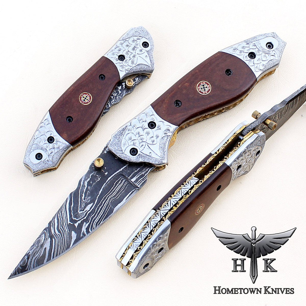 HTK-0116 Damascus Folder / Hand Made / Custom / G-10 handle / Damascus steel bolster / Liner Lock