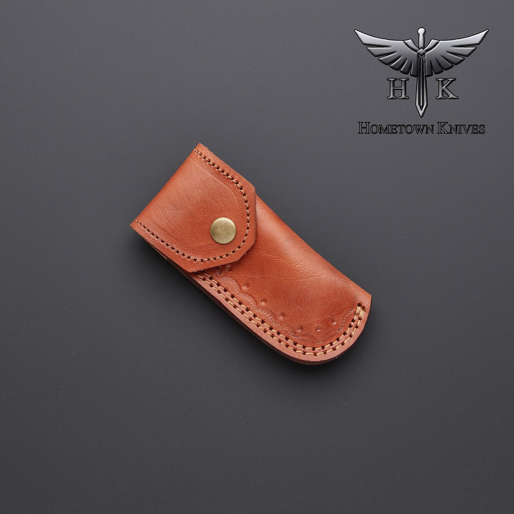 HTK-0070 Handmade Damascus Steel Pocket Folding Knife Liner Lock Rose Wood handle - HomeTown Knives