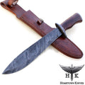 HTK-1066 Handmade Damascus Steel Hunting Bowie Knife Fire Storm Pattern Blade Rose Wood Handle