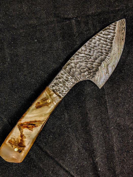 HTB-01  HANDFORGED Damascus Skinner Knife / Ram Horn Handle / One Elk Knife / Camping / Hunting Game - HomeTown Knives
