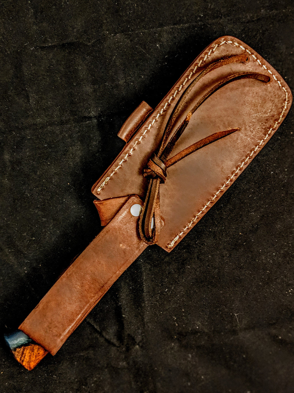 HT-21B  Damascus Knife custom handmade  Skinner / Sanmai / Rose Wood w/ Blue Resin Handle / Camping / Hunting - HomeTown Knives