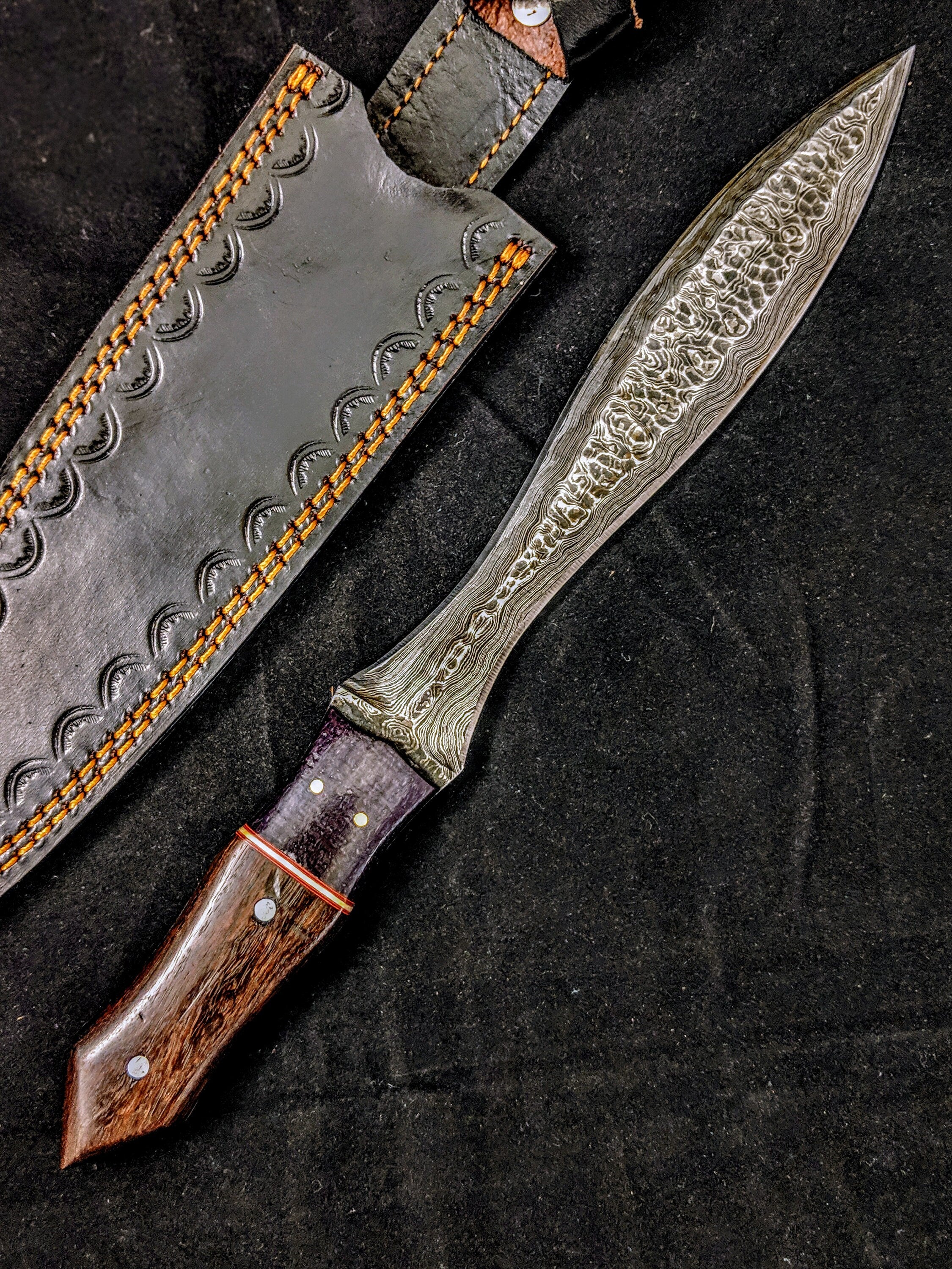 HTB-8  HANDFORGED Damascus DAGGER Knife / Walnut & Micarta Handle / Camping / Hunting Game / Tactical / Throwing Knife - HomeTown Knives