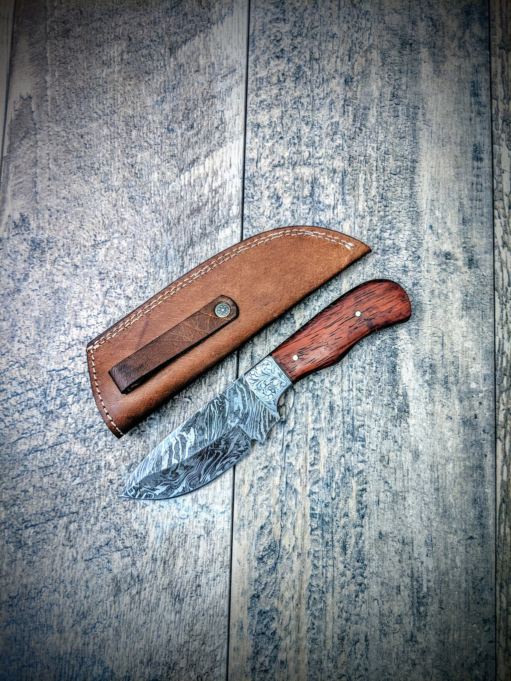 HTSE-1 / Damascus Skinner / HAND METAL Engraved Bolster / Exceptional Art / Hometown Knives / Metal Engraving