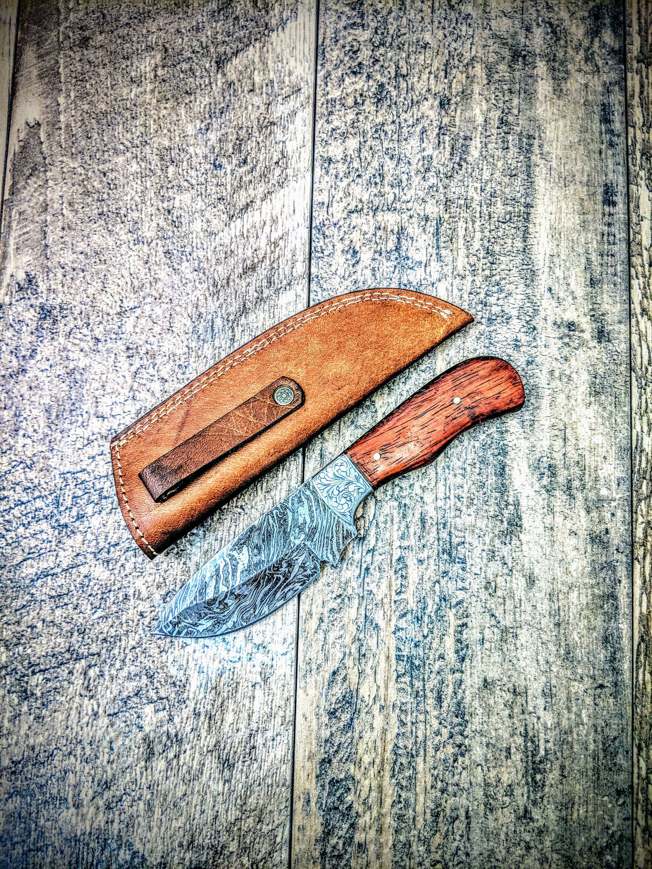 HTSE-1 / Damascus Skinner / HAND METAL Engraved Bolster / Exceptional Art / Hometown Knives / Metal Engraving