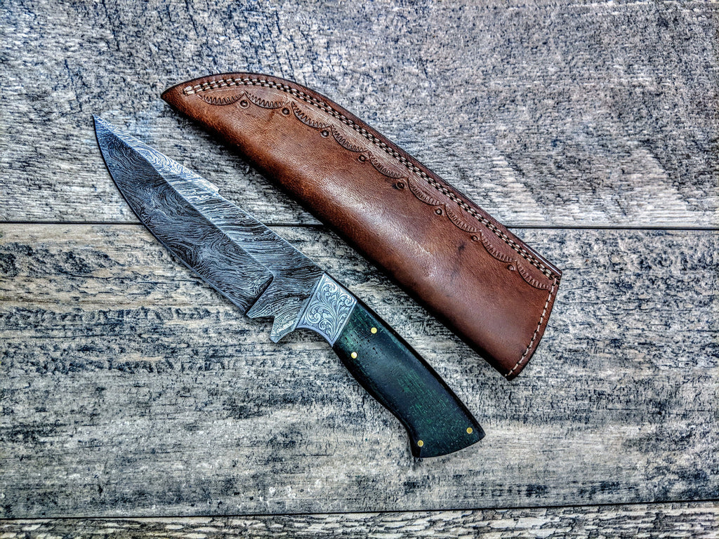 HTSE-3 / Damascus Skinner / HAND METAL Engraved Bolster / Exceptional Art / Hometown Knives / Metal Engraving