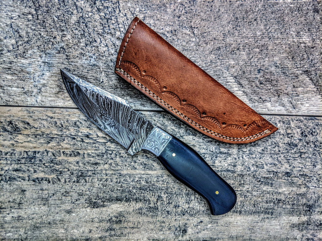 HTSE-10 / Damascus Skinner / HAND METAL Engraved Bolster / Exceptional Art / Hometown Knives / Metal Engraving