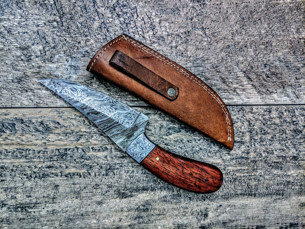 HTSE-13 / Damascus Skinner / HAND ENGRAVED Bolster / Exceptional Art / Hometown Knives / Metal Engraving